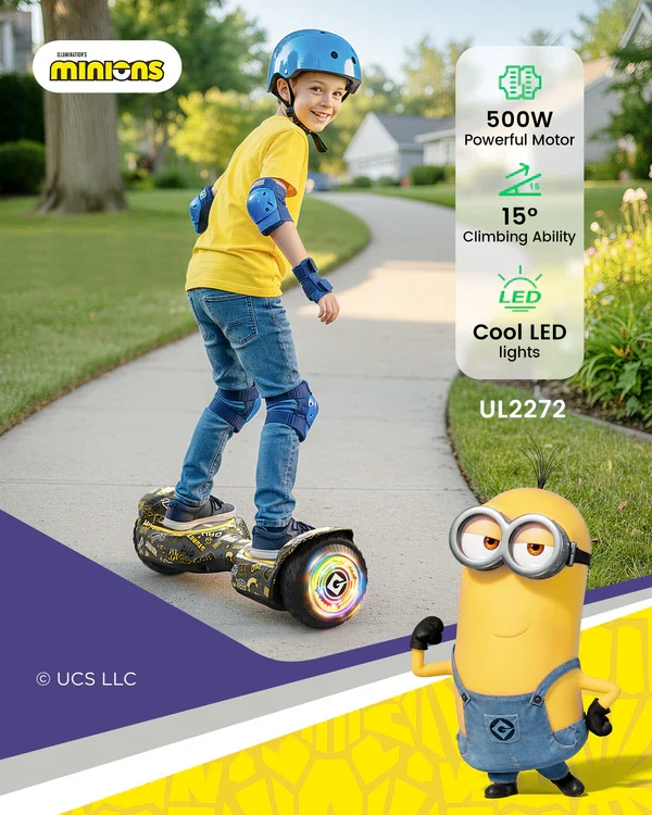 Gyroor G13 Minions Edition Off Road Hoverboard 500W with Led Lights and Bluetooth for Kids Aged 6-12