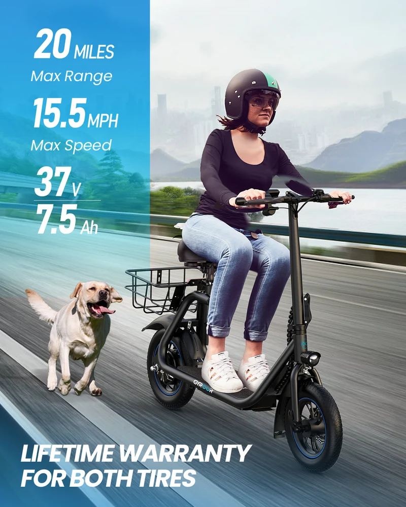 Gyroor C1 Electric Scooter With Seat & Carry Basket
