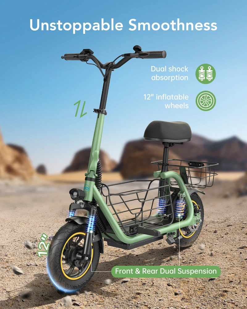 Gyroor C1 Pro Foldable Electric Scooter For Adults With Seat and Basket