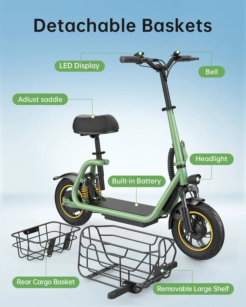 Gyroor C1 Pro Foldable Electric Scooter For Adults With Seat and Basket