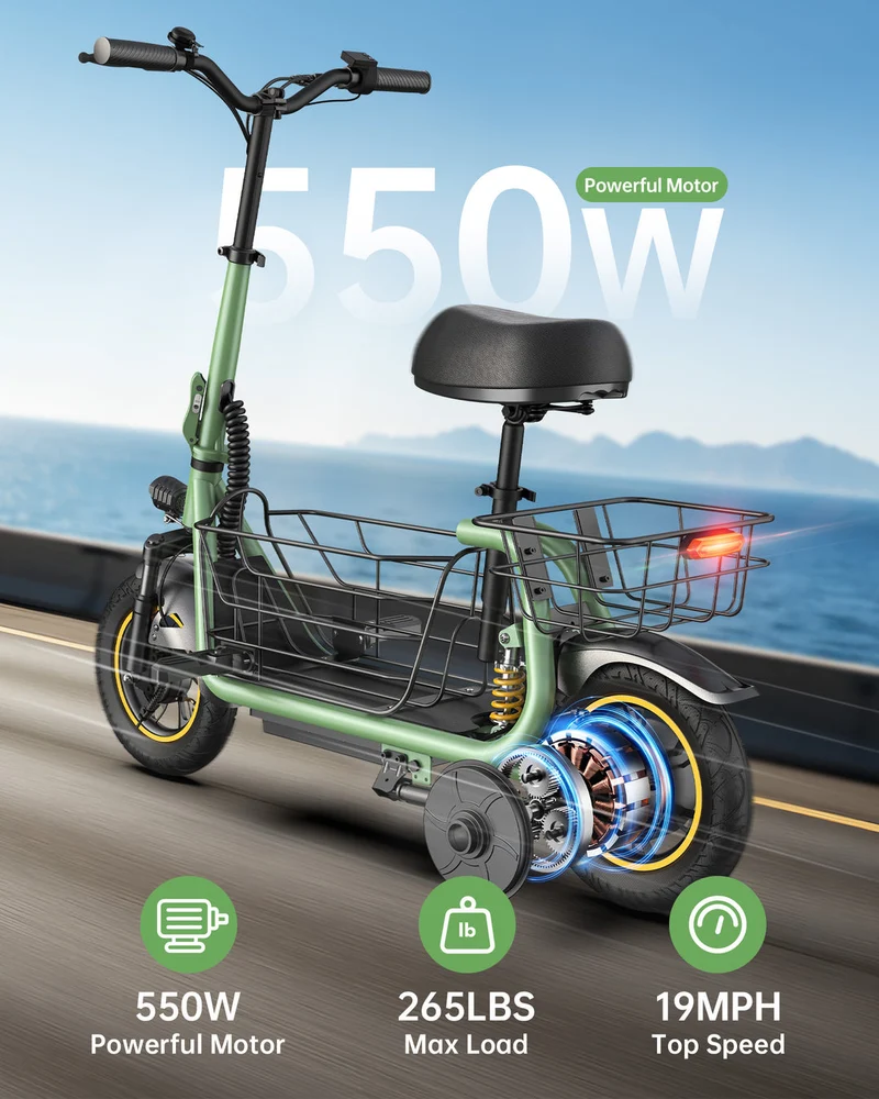 Gyroor C1 Pro Foldable Electric Scooter For Adults With Seat and Basket