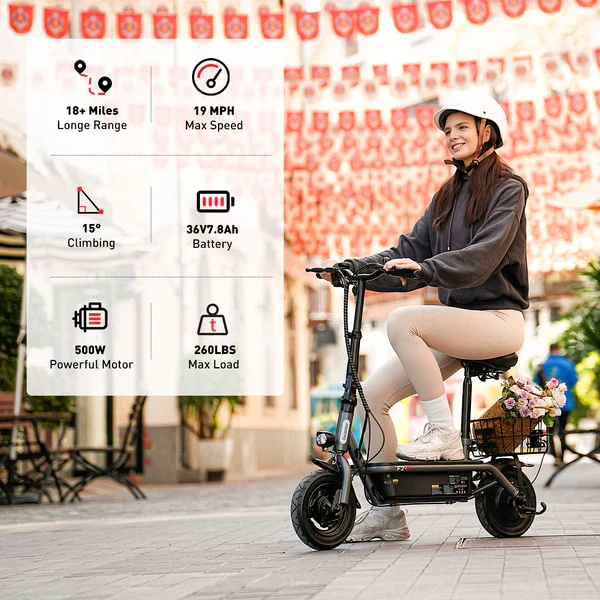 iScooter F2 Electric Scooter with Seat 10" Pneumatic Tire