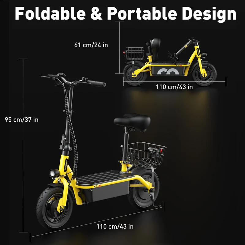 iScooter F2 Electric Scooter with Seat 10" Pneumatic Tire