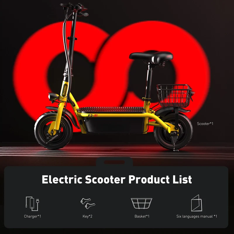 iScooter F2 Electric Scooter with Seat 10" Pneumatic Tire