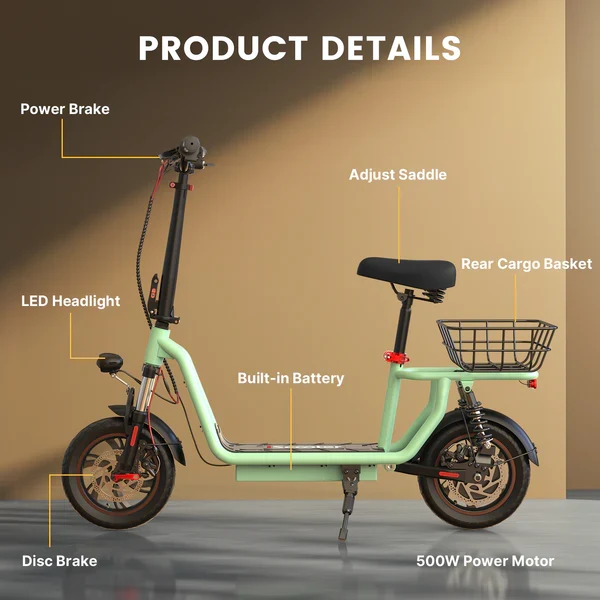 iScooter i12 500W Electric Scooter With Seat & Carry Basket