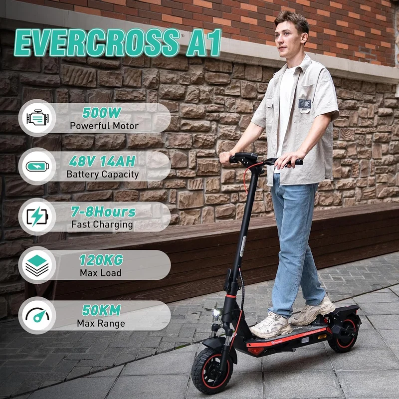EVERCROSS A1 Monopattino elettrico 48V 14Ah | Motore 500W | Ruote 10 pollici | APP