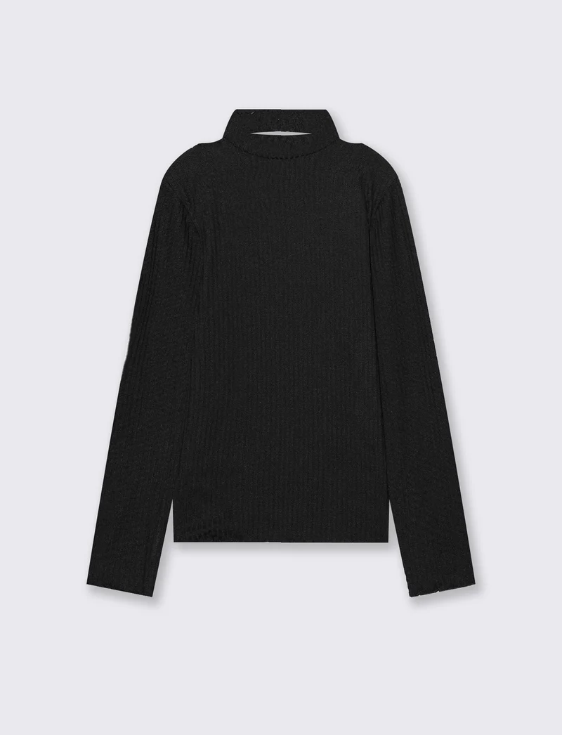 T-Shirt manica lunga bambina con scollo - Nero