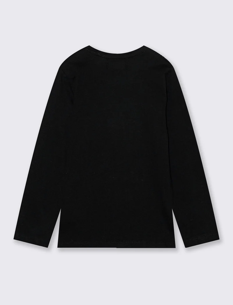 T-Shirt manica lunga con stampa colorata - Nero
