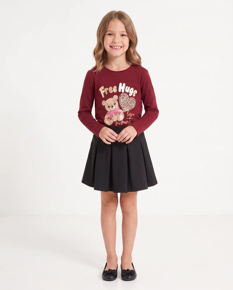 T-Shirt manica lunga con stampa colorata - Bordeaux