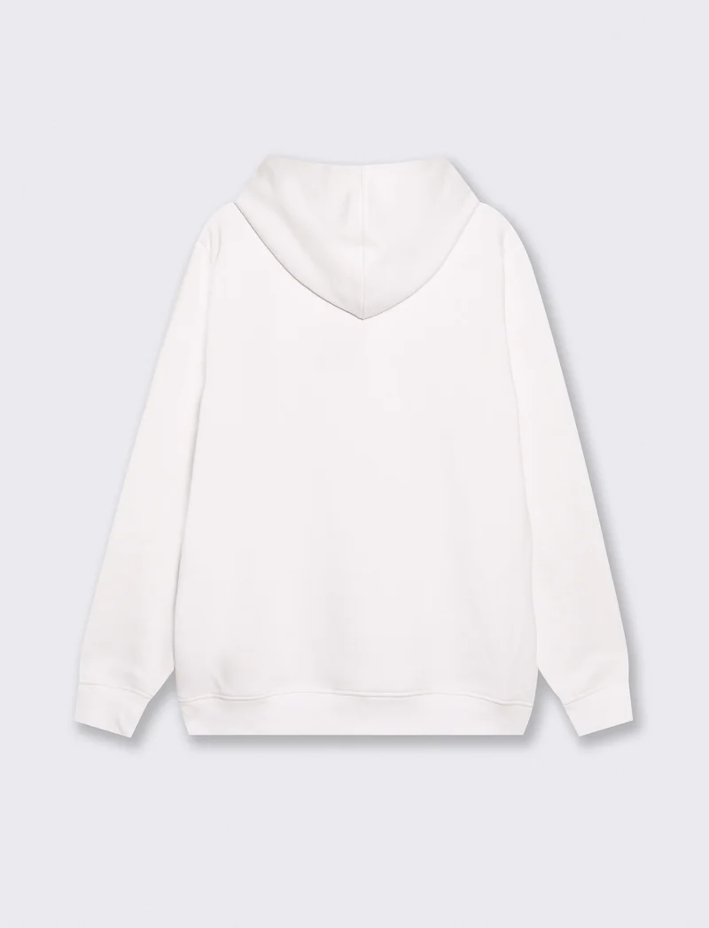 Felpa con cappuccio e stampa moderna - Bianco sporco