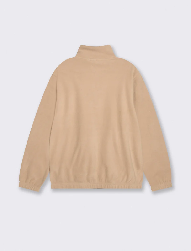 Felpa in pile collo alto con cerniera - Beige
