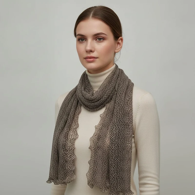Foulard leopardato con rouche - Grigio