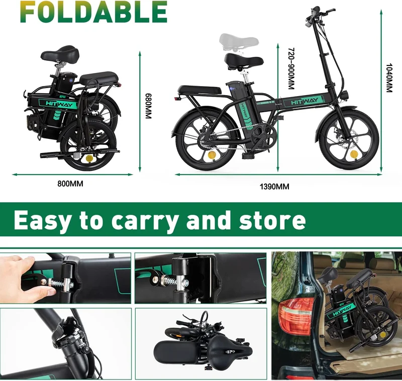 HITWAY bici elettriche e-bike bici da città pieghevoli 8.4h batteria, chilometraggio elettrico può raggiungere 35-70 km, 250 W / 36 V / 8.4Ah batteria, Max.
