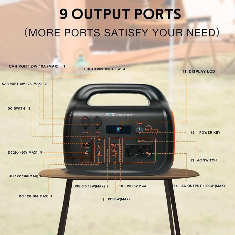 Generatore solare Centrale elettrica portatile da 1036 Wh per campeggio avventure all'aria aperta ed emergenze