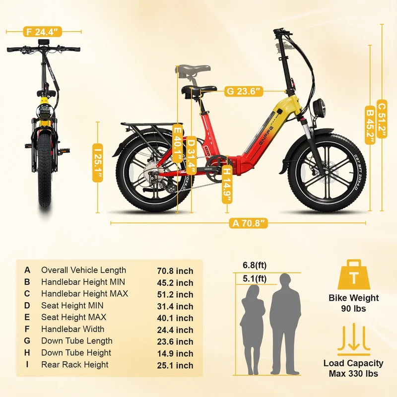 ENFFE EAEF-1 Pro 20" Folding Fat Tire E-Bike 1500W Motor Peak 48V 20Ah Battery