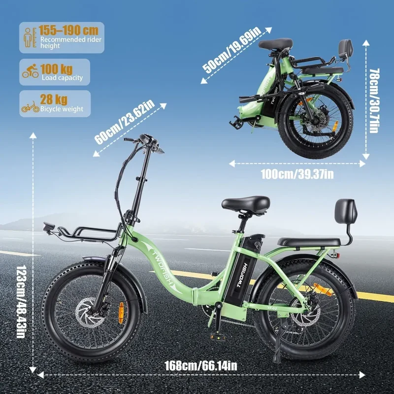 TWOFISH TF2 20" Folding Electric Bike 250W Motor 36V 17.8Ah Battery