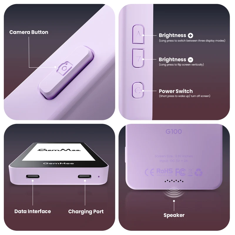 GEMMEE G100 Selfie Monitor with Stand 3000mAh Battery 3.97" Screen for iPhone/Android