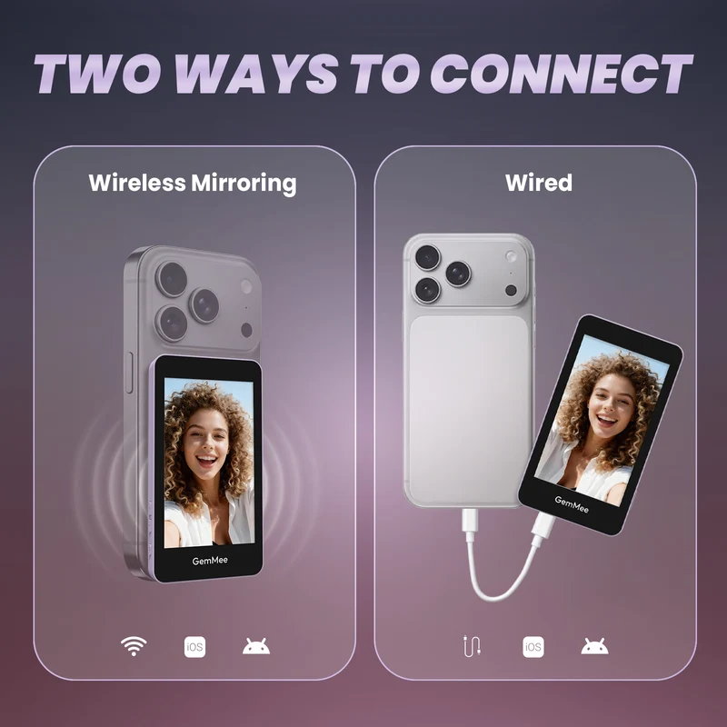 GEMMEE G100 Selfie Monitor with Stand 3000mAh Battery 3.97" Screen for iPhone/Android