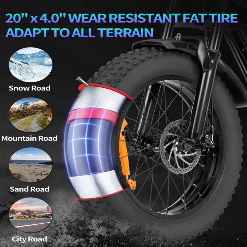 RIDSTAR Q20 Lite 20" Fat Tires Electric Bikes 1000W Motor 48V 15Ah Battery