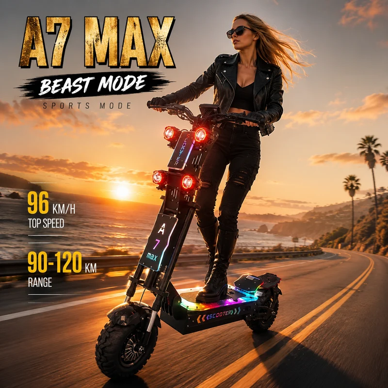 GLEERIDE A7 MAX 13" Off-road Electric Scooter 2*5000W Motors 72V 50Ah Battery