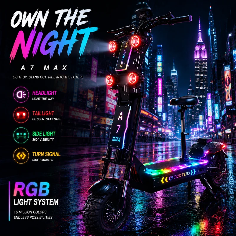 GLEERIDE A7 MAX 13" Off-road Electric Scooter 2*5000W Motors 72V 50Ah Battery
