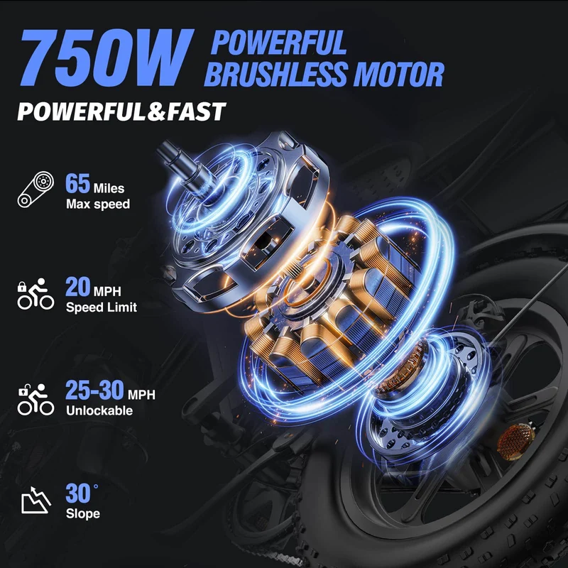 YVY Q16 16" Fat Tires Electric-Bikes-750W Motor 48v 20Ah Battery