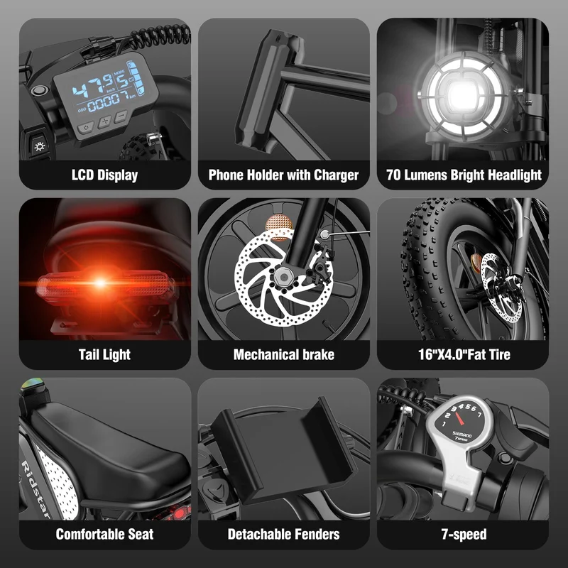 YVY Q16 16" Fat Tires Electric-Bikes-750W Motor 48v 20Ah Battery