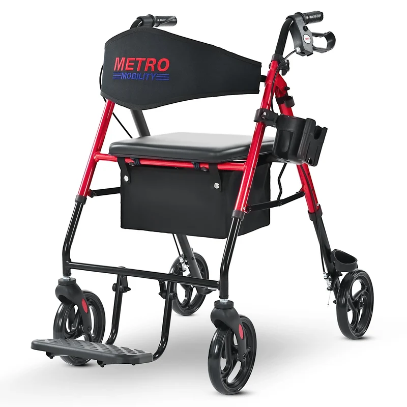 METRO MOBILITY M913P 4-Wheel Rollator Walker with Seat & Basket