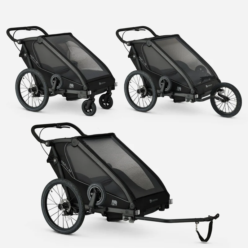 Rimorchio per biciclette di lusso V3 - 3 in 1 - Passeggino - Passeggino da corsa Nero