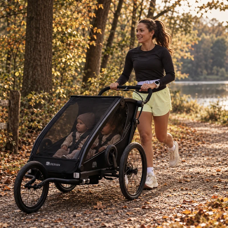 Rimorchio per biciclette di lusso V3 - 3 in 1 - Passeggino - Passeggino da corsa Nero
