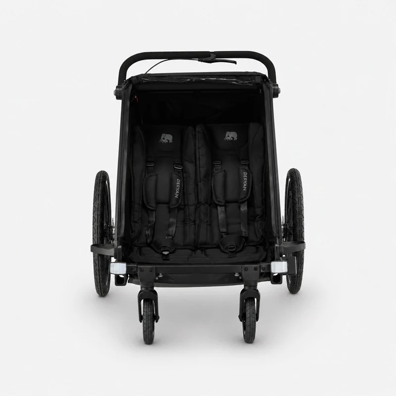 Rimorchio per biciclette di lusso V3 - 3 in 1 - Passeggino - Passeggino da corsa Nero