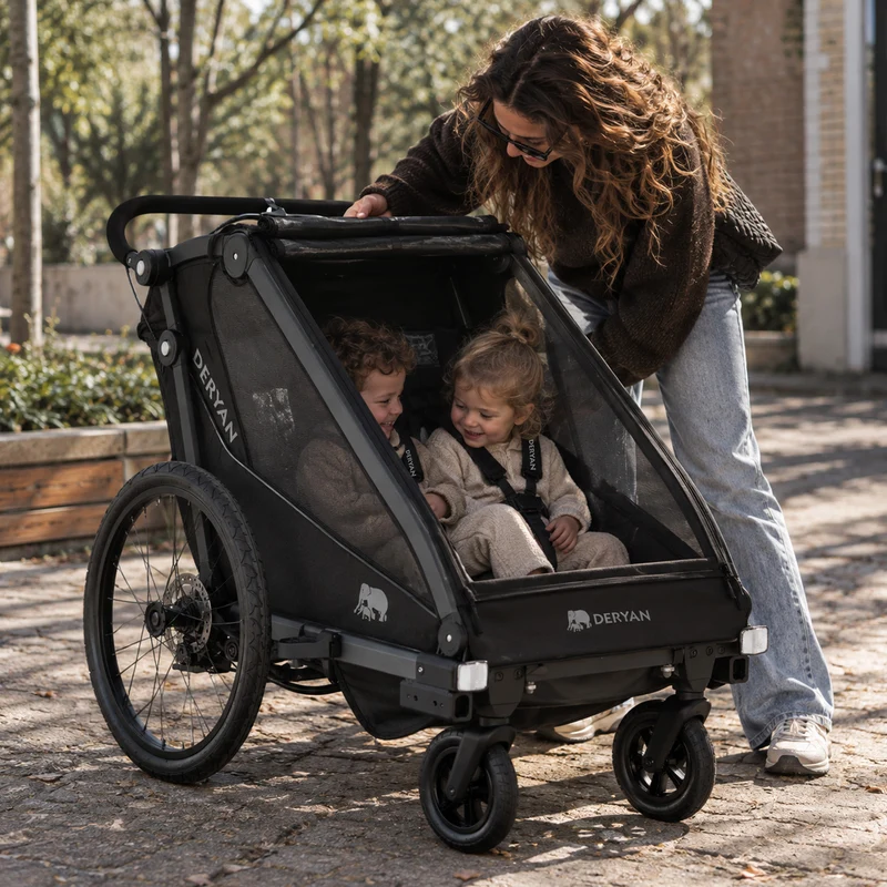 Rimorchio per biciclette di lusso V3 - 3 in 1 - Passeggino - Passeggino da corsa Nero