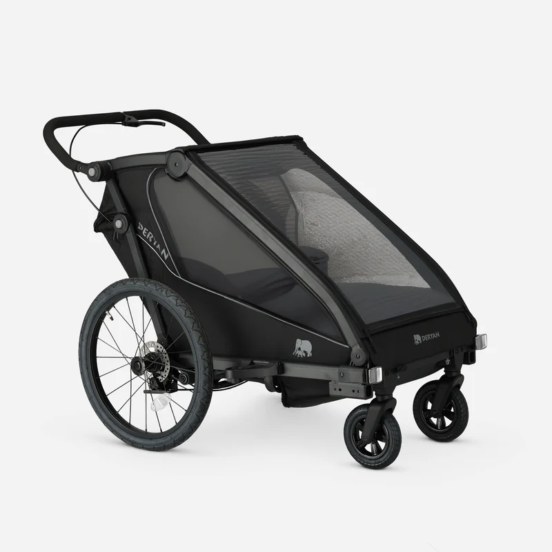 Rimorchio per biciclette di lusso V3 - 3 in 1 - Passeggino - Passeggino da corsa Nero