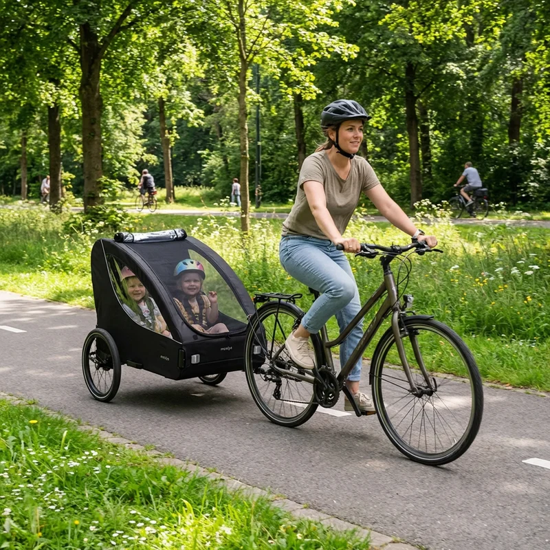 Rimorchio da bicicletta di lusso per 2 persone - Nero