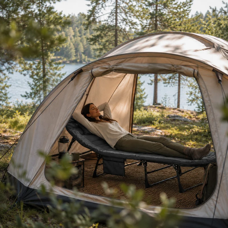 Letto da campo pieghevole Mooiys – Letto da campeggio con schienale regolabile – Grigio