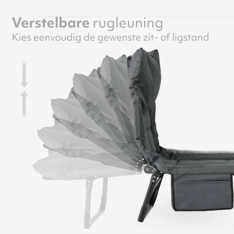 Letto da campo pieghevole Mooiys – Letto da campeggio con schienale regolabile – Grigio