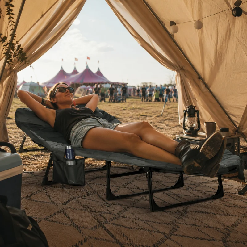 Letto da campo pieghevole Mooiys – Letto da campeggio con schienale regolabile – Grigio