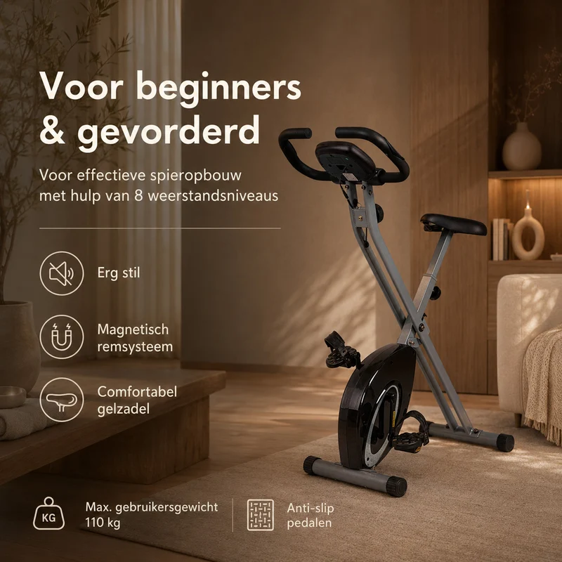 Cyclette pieghevole Ultrasport F-Bike – 8 livelli di resistenza – Display LCD – Misurazione della frequenza cardiaca – Nero/Argento