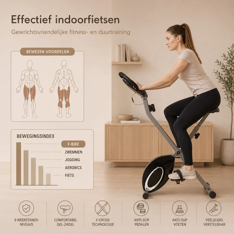 Cyclette pieghevole Ultrasport F-Bike – 8 livelli di resistenza – Display LCD – Misurazione della frequenza cardiaca – Nero/Argento