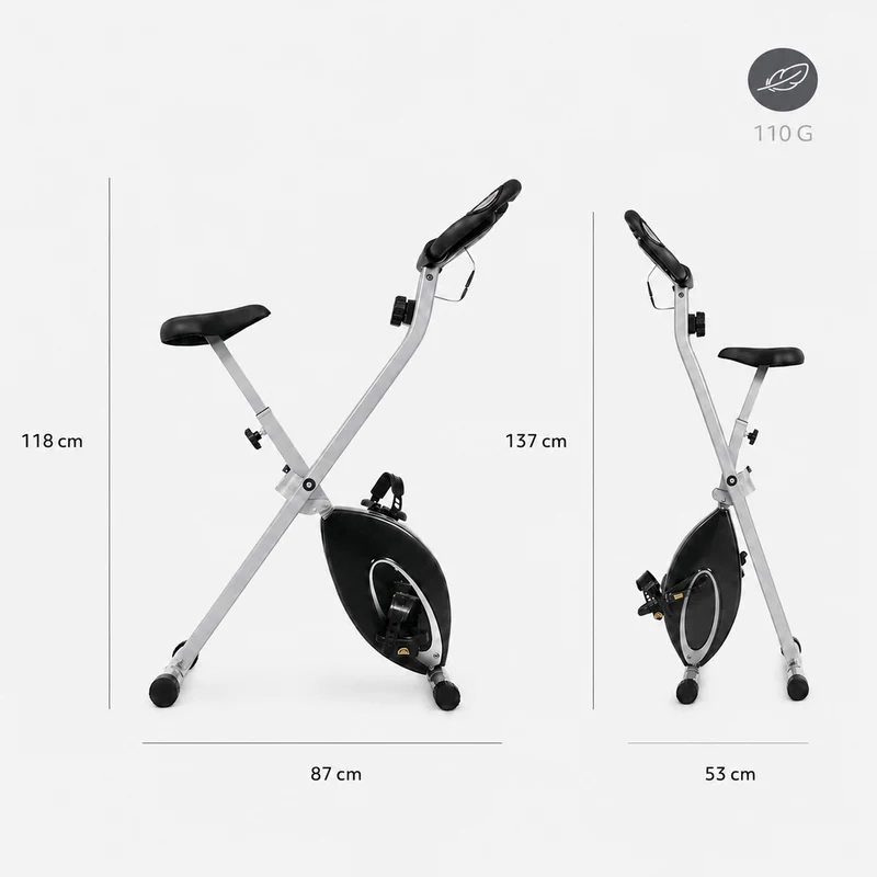 Cyclette pieghevole Ultrasport F-Bike – 8 livelli di resistenza – Display LCD – Misurazione della frequenza cardiaca – Nero/Argento