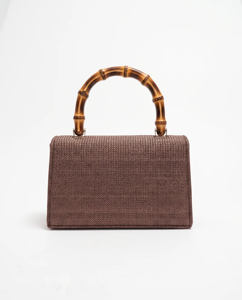 Borsa donna carta con patta manico bamboo - Moro