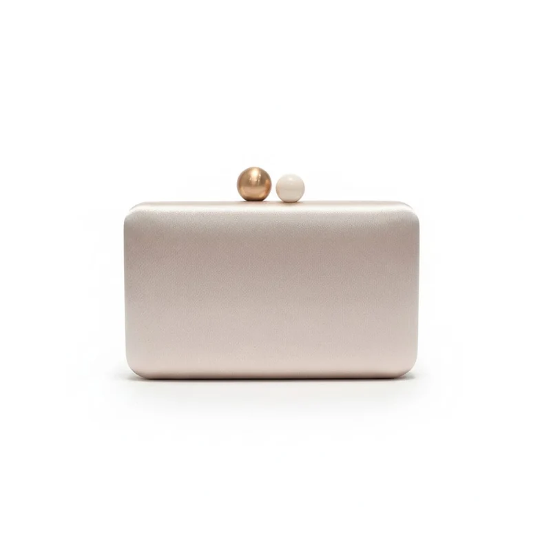 Pochette borsa donna rigida satin chiusura palline - Bianco perla