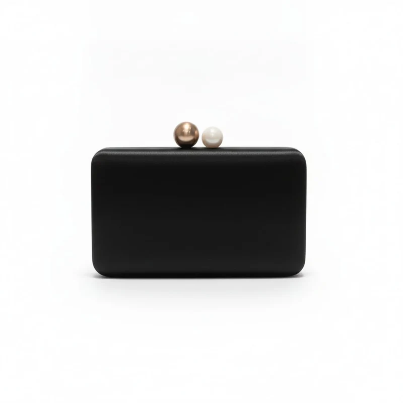 Pochette borsa donna rigida satin chiusura palline - Nero