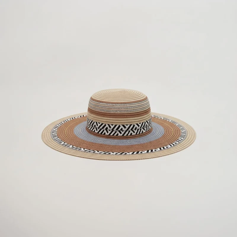 Cappello donna carta a fasce colorate - Azzurro