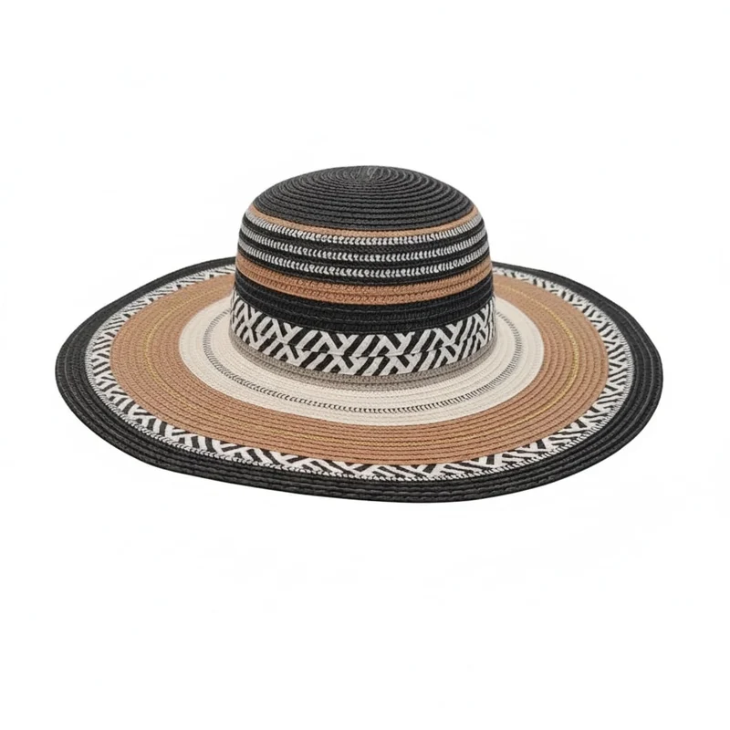 Cappello donna carta a fasce colorate - Nero