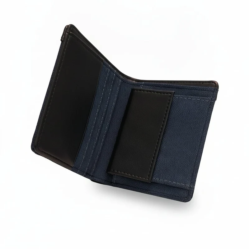 Portafogli uomo tessuto tecnico striscia effetto pelle - Denim