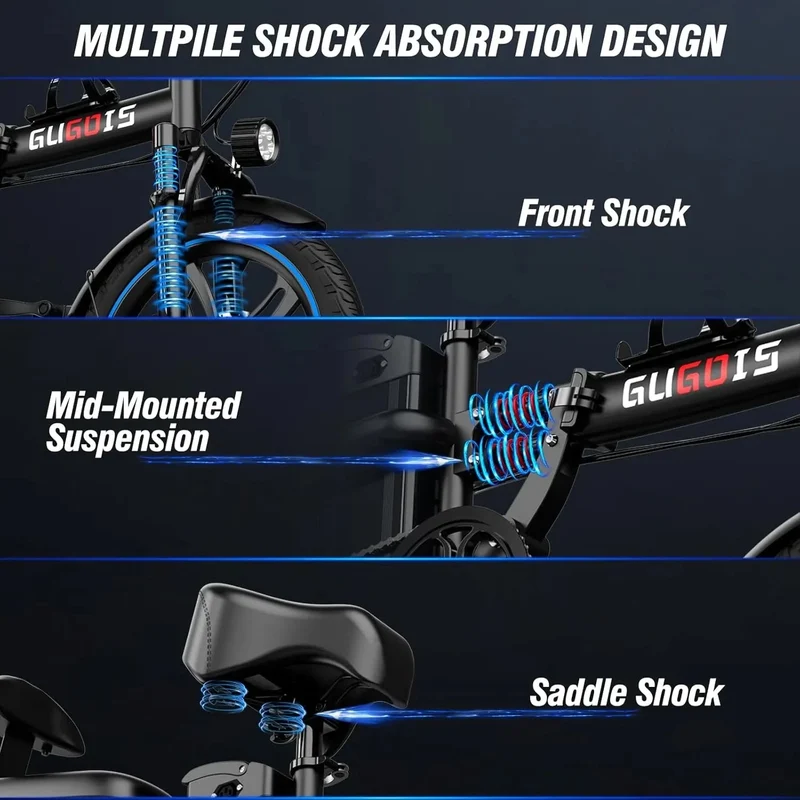 GUGOIS G16 16" Mini Folding Electric Bike 500W Motor 48V 15Ah Battery