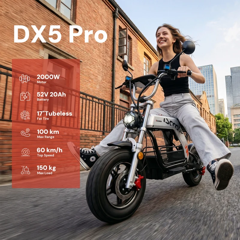 iScooter DX5Pro Electric Scooter with Seat & Large Basket - Moped Style