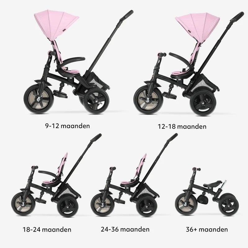 Triciclo Explorer Luxe con manubrio - Pieghevole con cestino rosa
