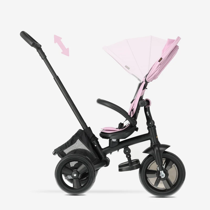 Triciclo Explorer Luxe con manubrio - Pieghevole con cestino rosa
